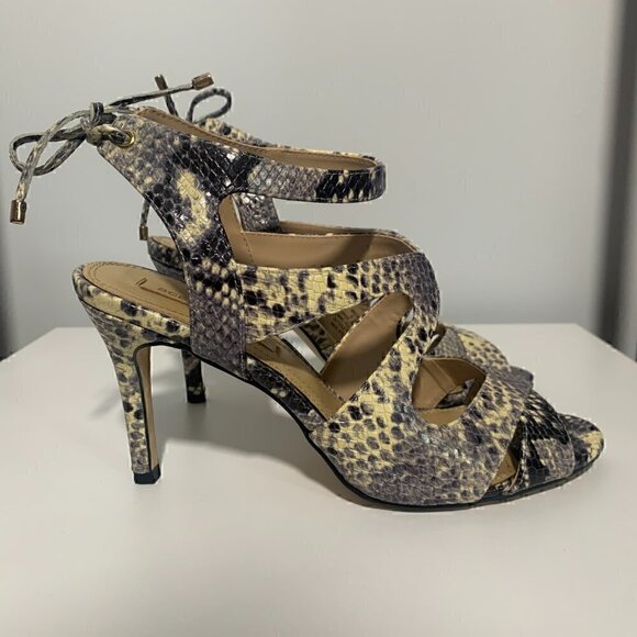 BCBGMaxAzria Snake Print Leather Strappy Stiletto Heels - Size 8/38 - Excellent - Picture 6 of 10